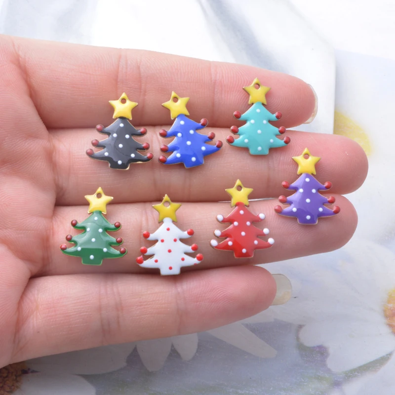 6 Stück Weihnachtsbaum-Anhänger aus emailliertem Kupfer, beidseitig mit Tropfenlackierung, bunte Anhänger für DIY-Schmuckzubehör – Detail 2