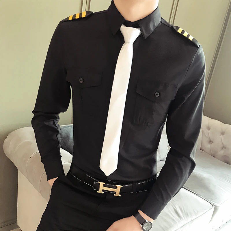 Captain Navy Costume Air Force White Shirt Male Nightclub Aviation Airline Pilot Flight Attendant Uniform For Officer Shirts