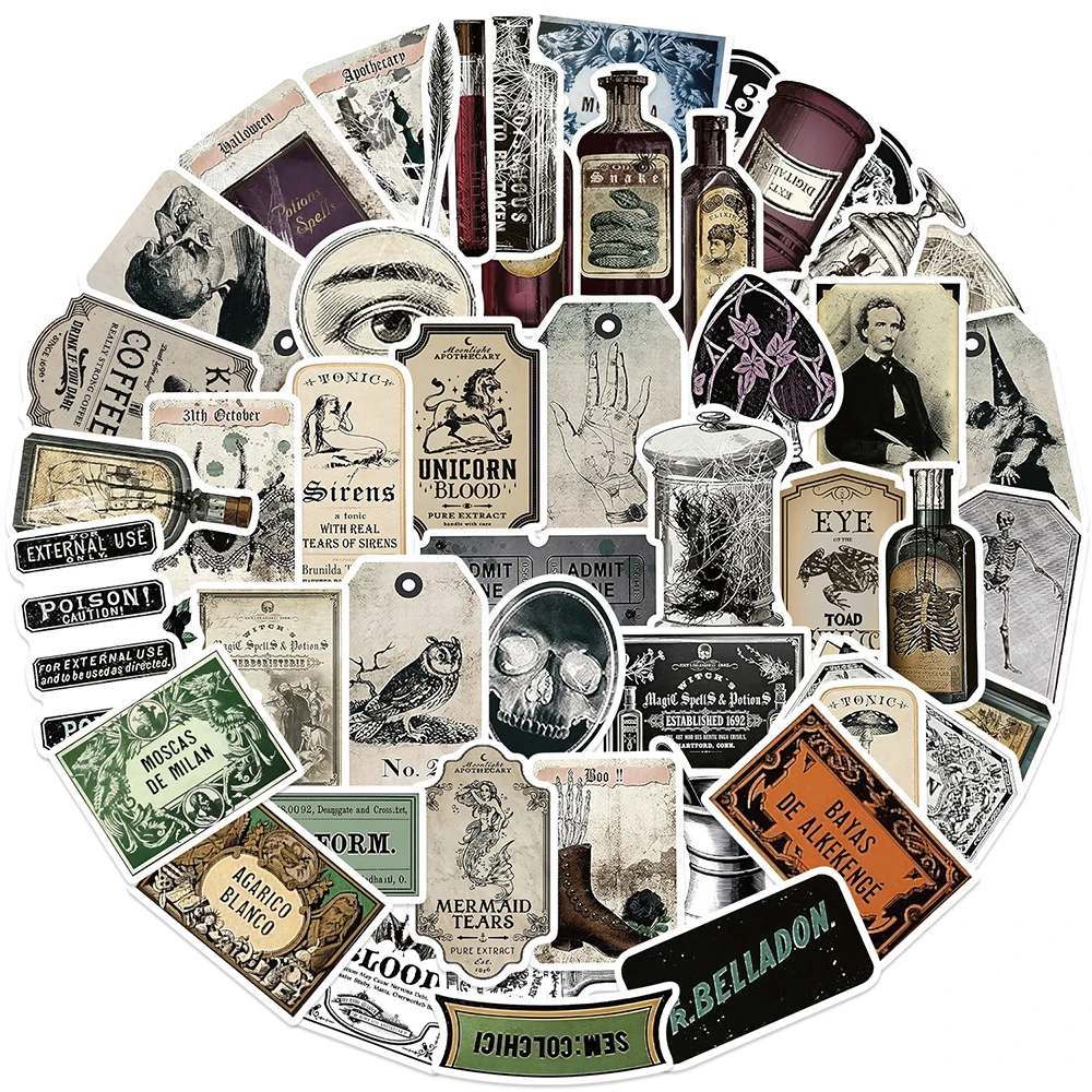 10/30/50 Uds. Pegatinas Vintage de Botellas de Poción con Etiquetas de Boticario, Calcomanías de Dibujos Animados Geniales para Decoración de Monopatines, Cuadernos, Teléfonos y Juguetes
