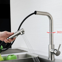 Pull Out Kitchen Sink Faucet 304 Stainless Steel Brushed Black Deck Mounted Hot Cold Water Faucet Sprayer Head Mixer Tap Crane