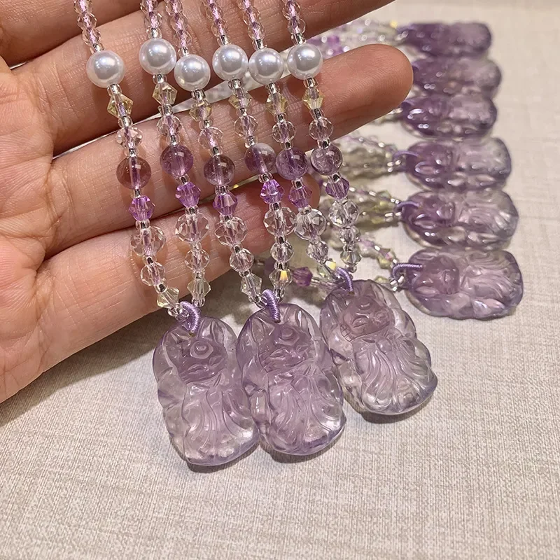 Amethyst General Fox Brand Nine-tailed Fox Pendant Seiko Engraved Sweater Chain Necklace Accessories Wishing Fox Hang Tag
