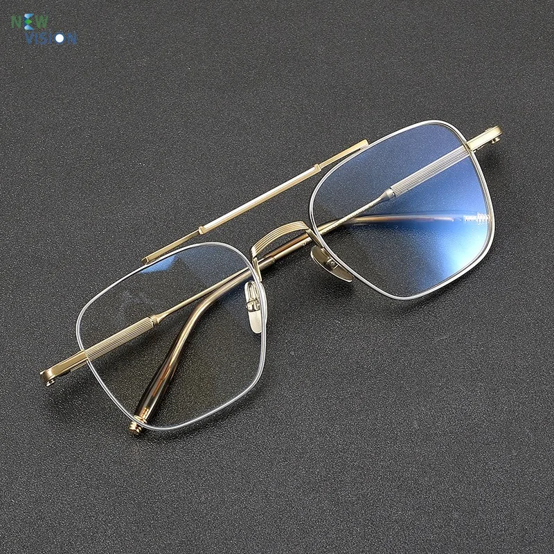 

New Pilot Double Beam Large Frame Square Pure Titanium Glasses Frames Men Women Myopia Optical Color Change Personalized Eyewear
