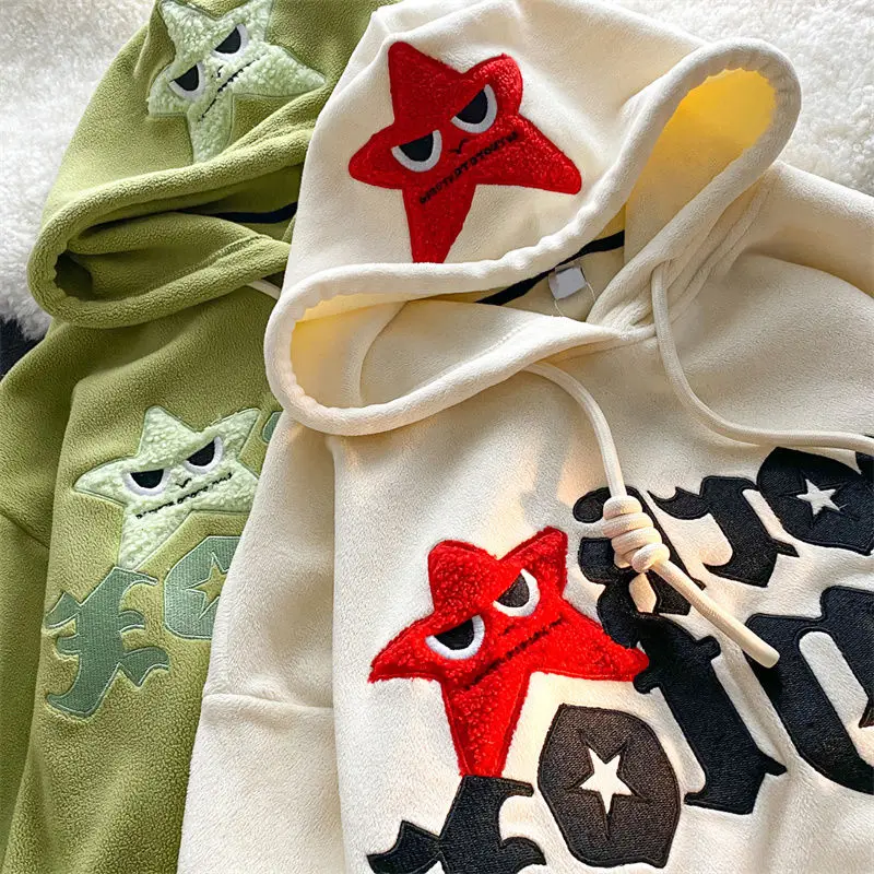 American retro lazy style star sweater hoodie Y2K fashion design sense all-match casual loose sweater hoodie for mens and womens