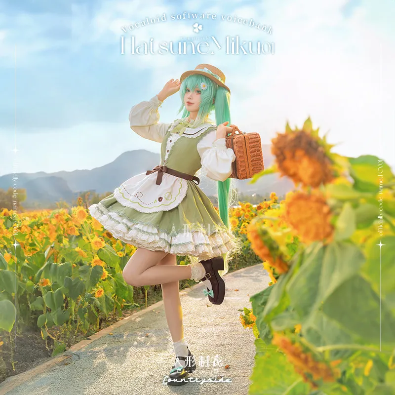Anime Mikuu Cosplay Costume Green Pastoral CLA Lolita Dress Kawaii Maid Apron Outfit Women Cosplay Dress For Halloween Carnival - view 3