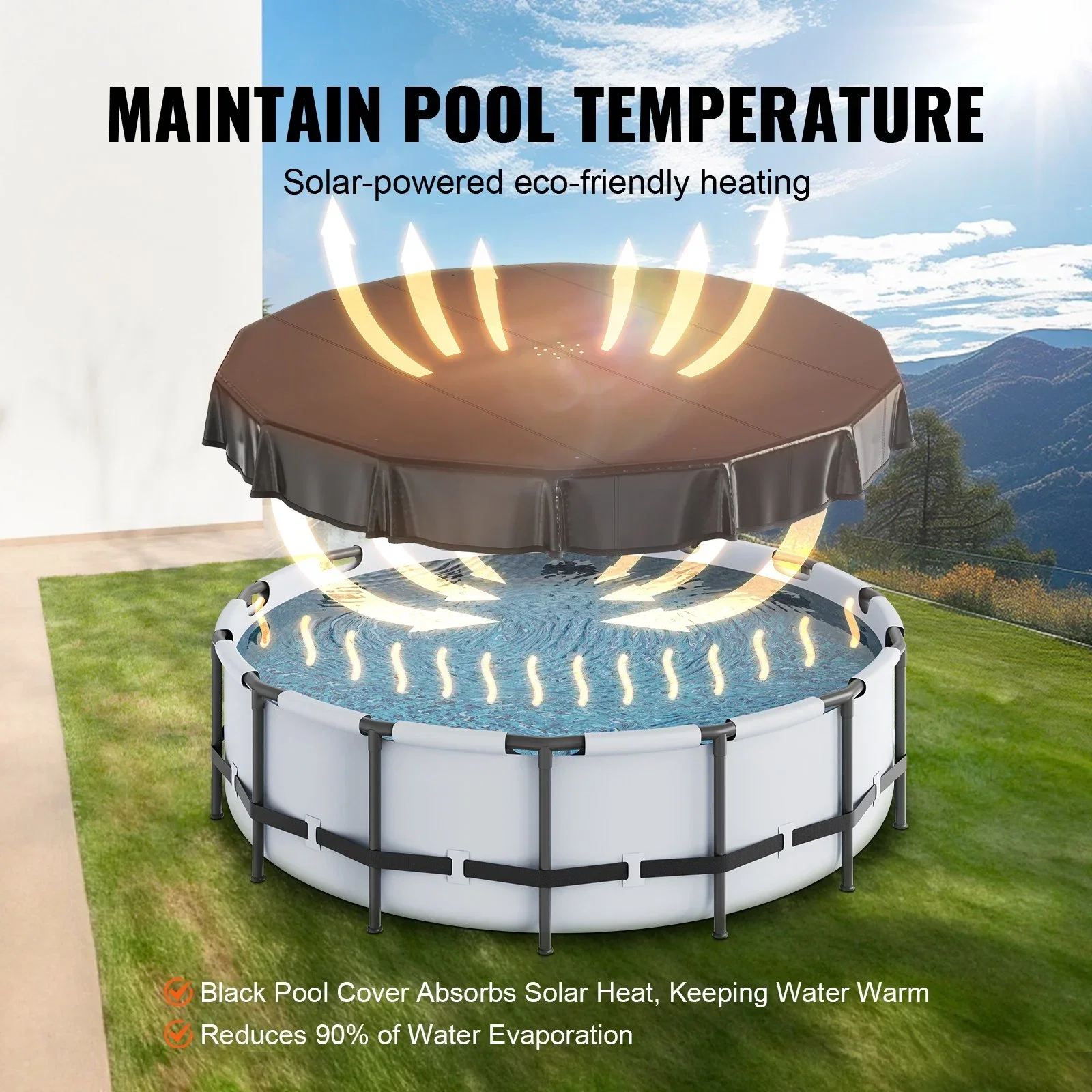 15 Ft Round Pool Cover, Solar Covers for Above Ground Pools, Safety Pool Cover with Drawstring Design, PVC Summer Pool Cover