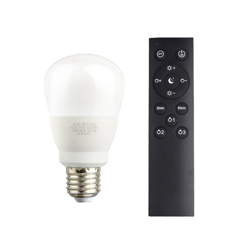 Smart LED Bulb Remote Control Two-color Stepless Dimming Toning 6W 9W 12W Timing On Off E27 AC86-265V RF 2.4G LED Bulb Lighting