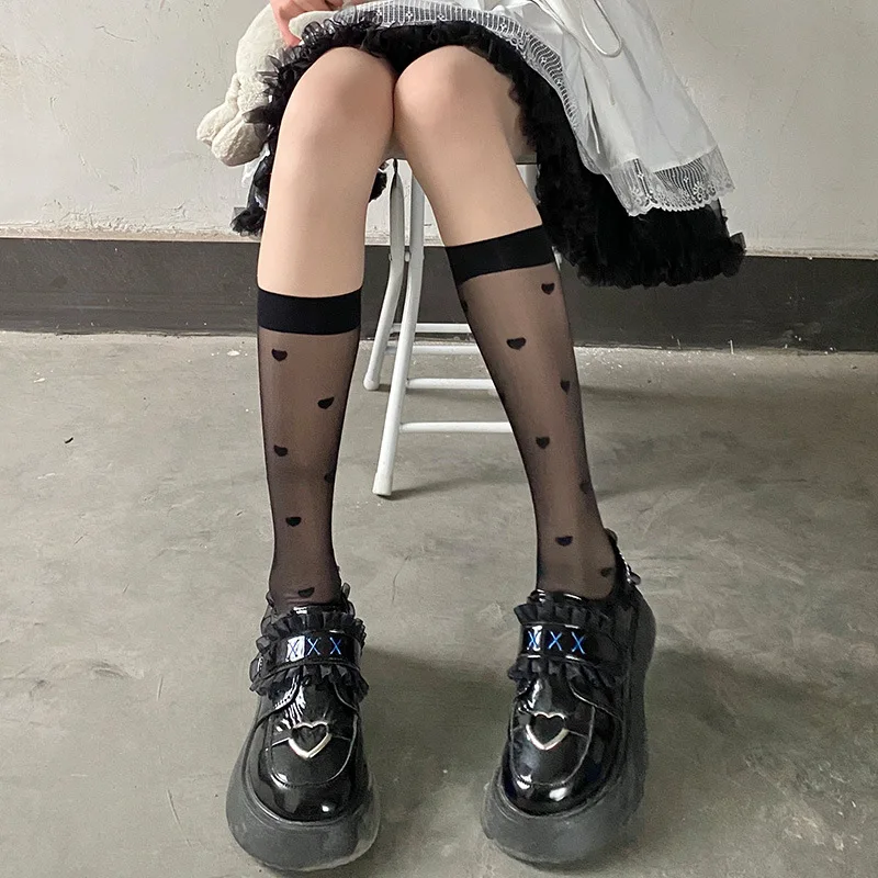 

Stockings Summer Thin Print Dot Transparent Middle Tube Casual Softly Black Stockings for Women