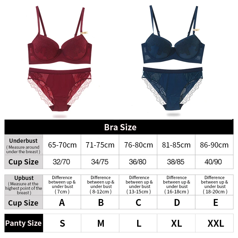 Women Sexy Lace Lingerie Set Two-piece Fashion Top Bra Panties Suit Solid Push Up Underwire 3/4 Cup Underwear For Female