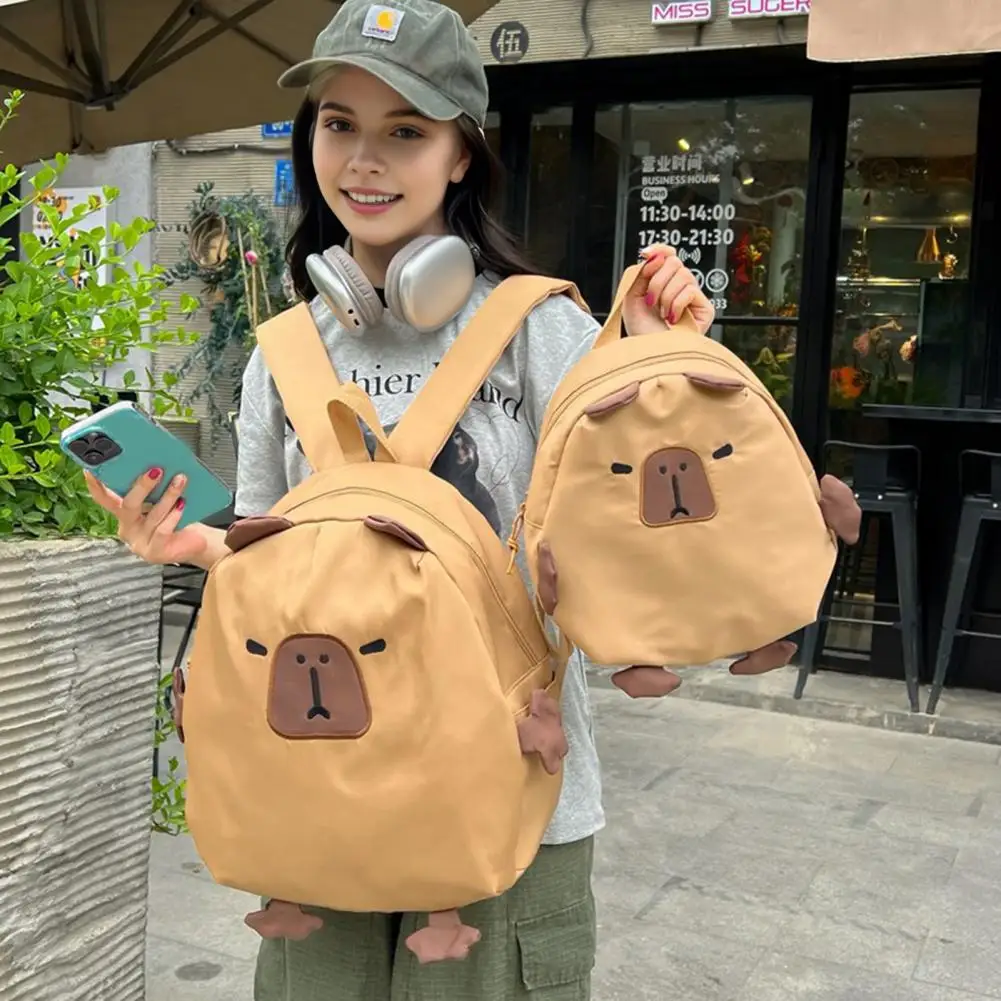 Sac à dos en forme de Capybara de dessin animé pour filles, grande capacité, sangles initiées réglables, cartable de voyage pour enfants