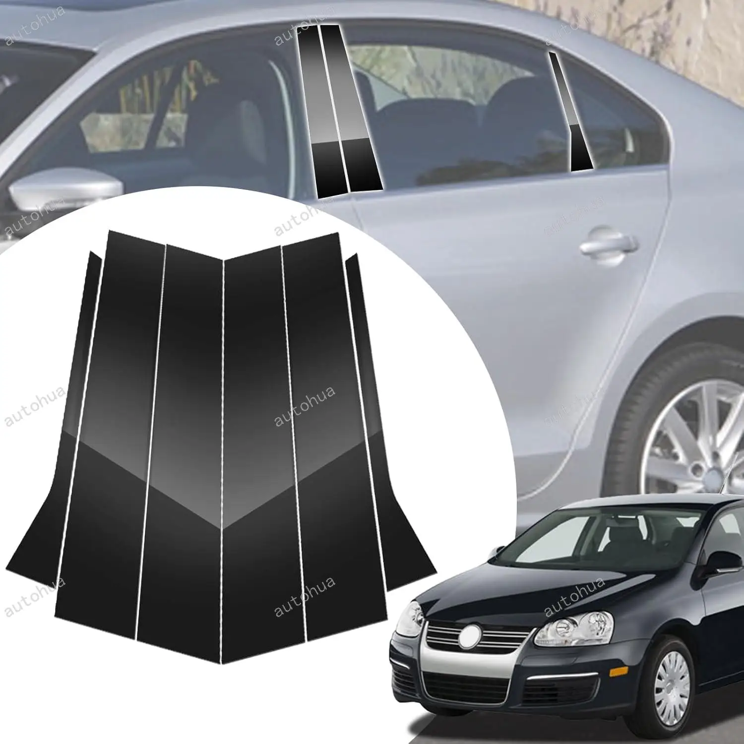 

Door Pillar Post Trim for VW Jetta 2006-2011 Side Door Pillar Anti Scratch Glossy PC Stickers Cover Moldings 6-pcs