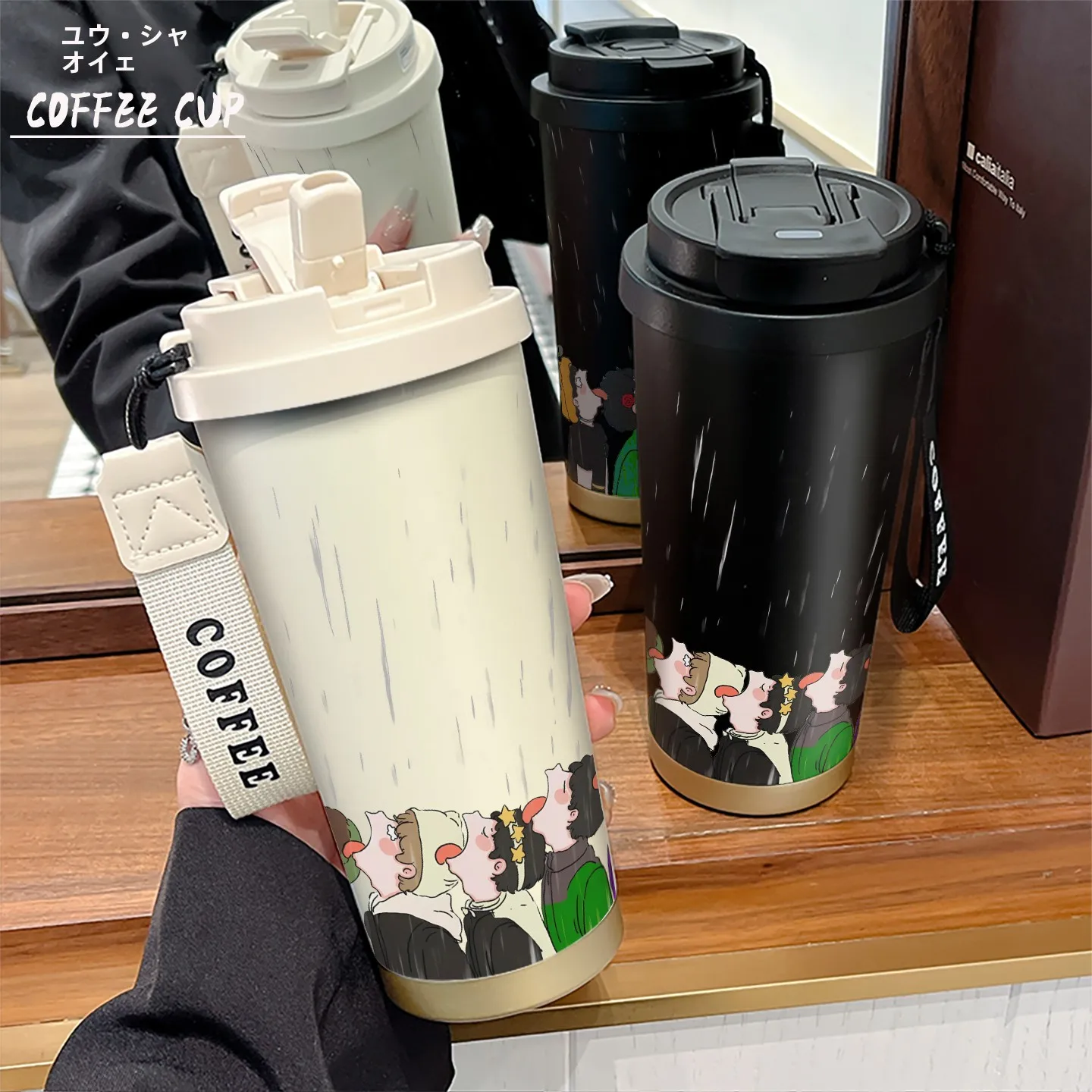 Thermally Insulated Coffee Cup with Straw Stainless Steel 316 Hand Rope Cold Preservation Double Drinking Water Cup
