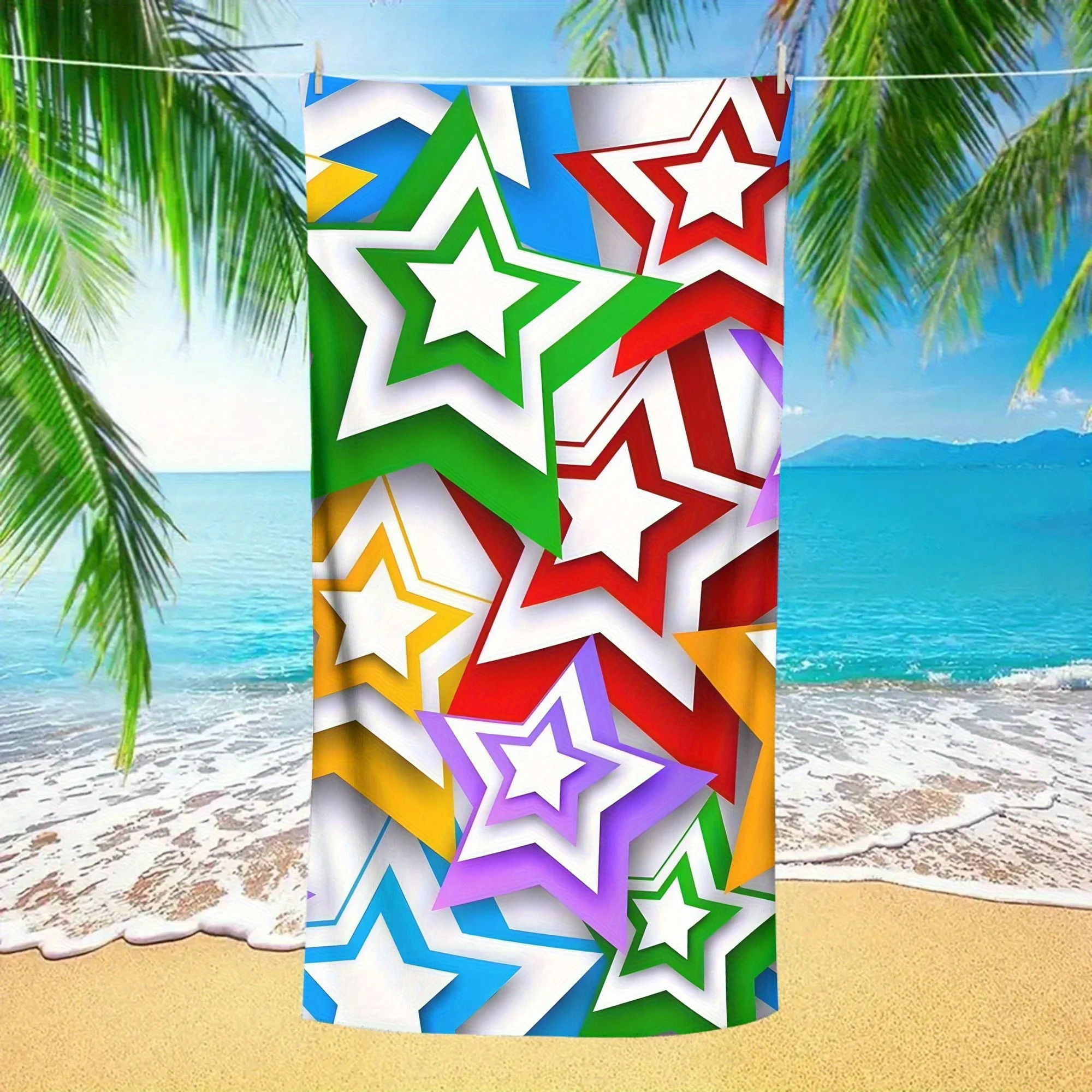 قطعة واحدة من من منشفة الشاطئ بتصميم نجمي ملون للسباحة على الشاطئ والعطلات والترفيه واللياقة البدنية، خفيفة الوزن وناعمة وسريعة الجفاف، مع Pri ممتع