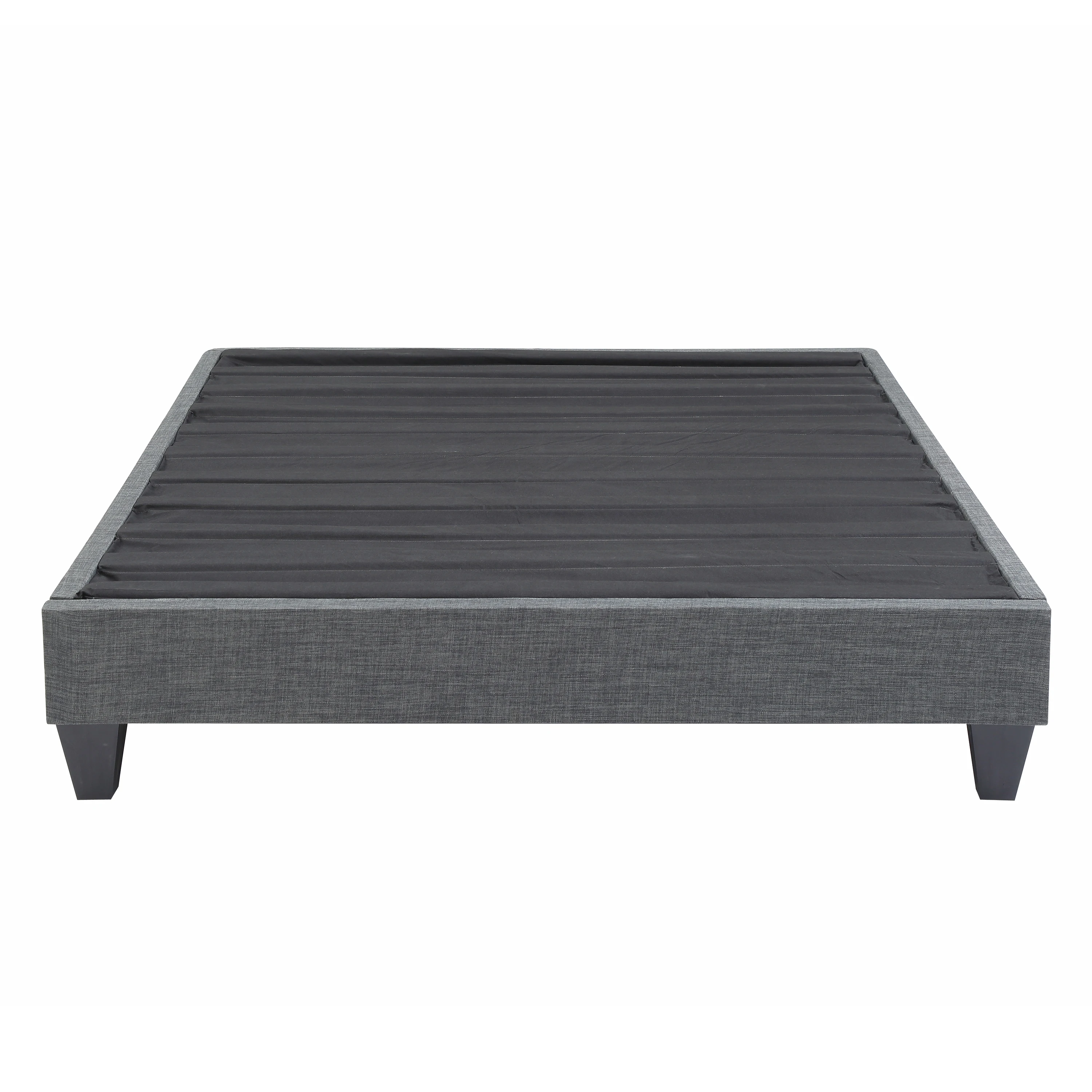 Contemporary Grey Upholstered Platform Bed, Polyester Fabric Bed Frame, Reinforced Support Geometric Foot Platform Bed No Box Sp