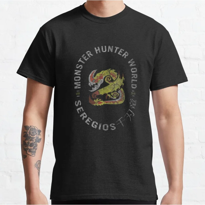

Vintage Seregios video game Monster Hunter cartoon Graphic T Shirts large size Adult tops S-6XL