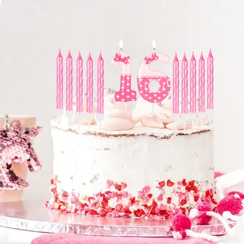 11pcs Pink bow number 0-9 birthday candles, cat cartoon birthday decorations for girls, wedding anniversary party supplies