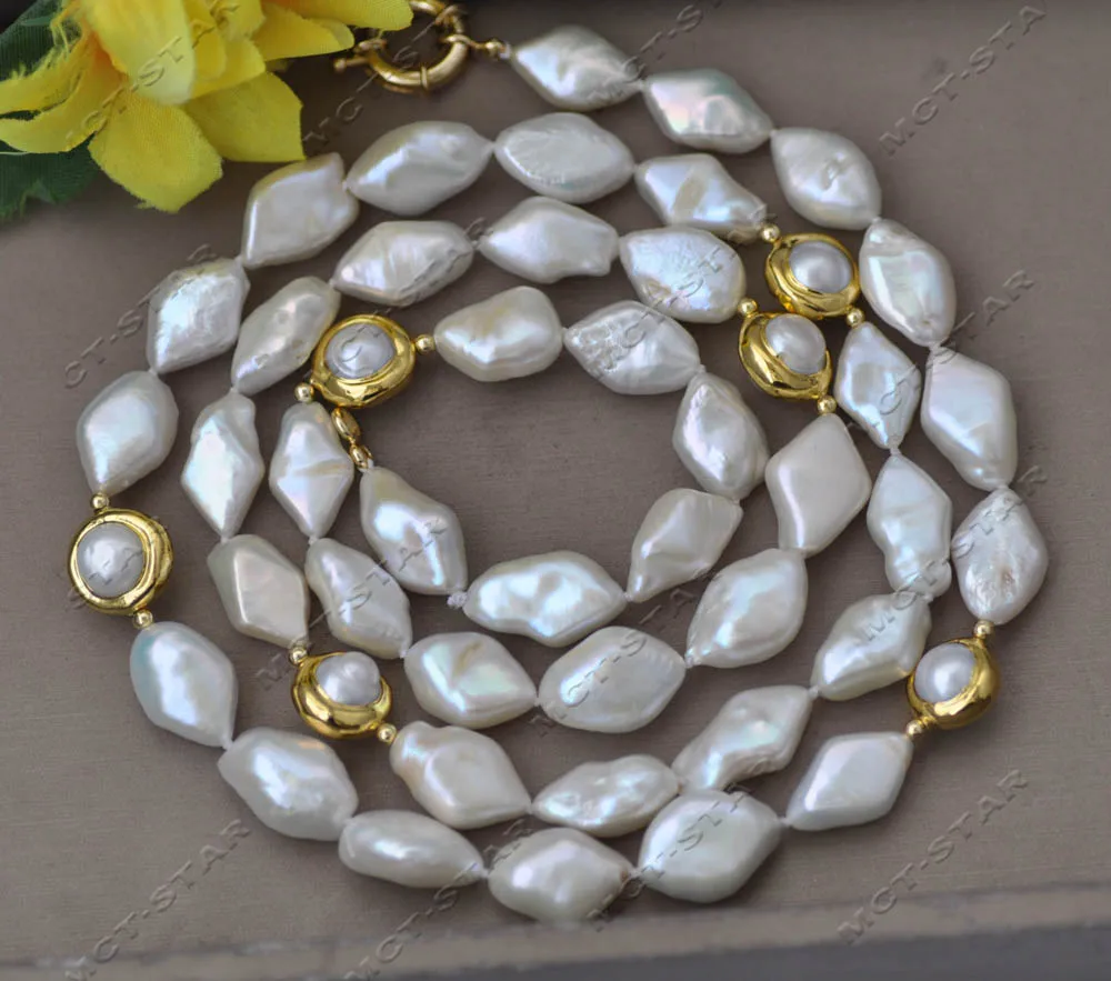 Z13360 37" 16mm White baroque Pearl Necklace