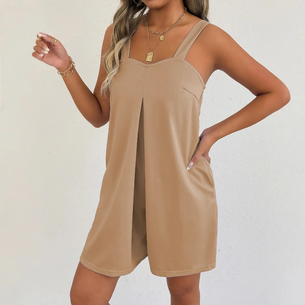 صيف جديد المرأة فضفاضة أزياء عادي اللون حمالة السراويل الحمالات بذلة