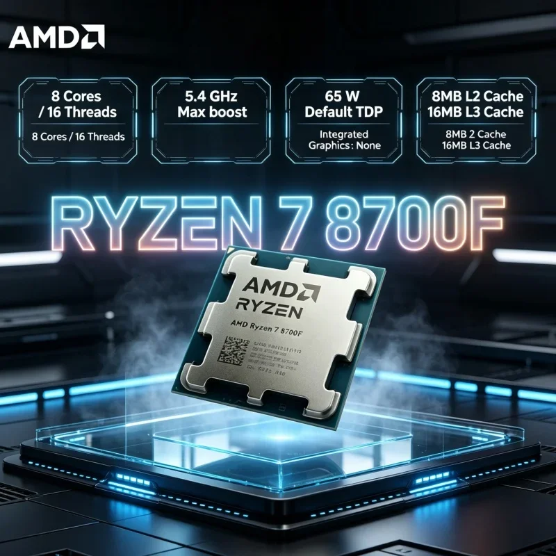 AMD R7 8700F Budget Gaming CPU 8 Core 16 Thread 5.0GHz Zen 4 AM5 Desktop Processor for Gaming PC Build