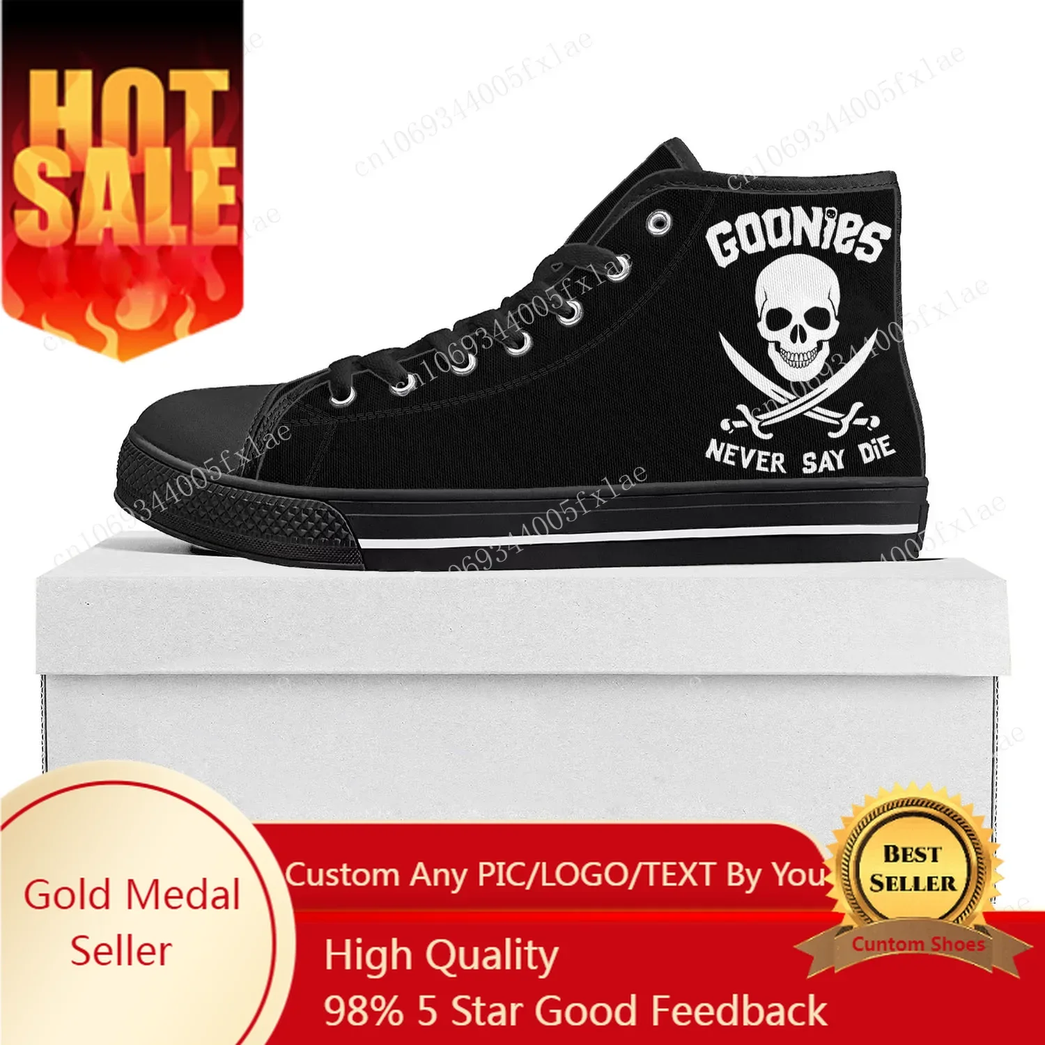 

Goonies Never Say Die Skull Pirate Rock High Top High Quality Sneakers Mens Womens Teenager Canvas Sneaker Couple Custom Shoe