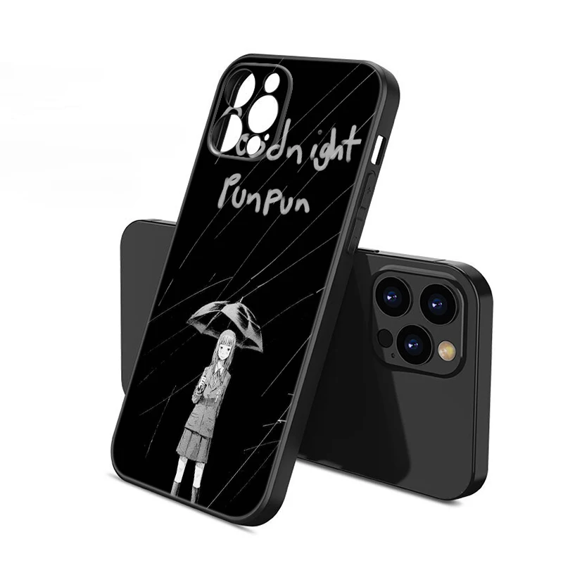 Funda de Silicona Negra con Diseño de Comics Goodnight Punpun para Apple iPhone 17 Air 14 15 Plus 11 12 13 16 Pro Max 16E, Suave y Resistente a Impactos