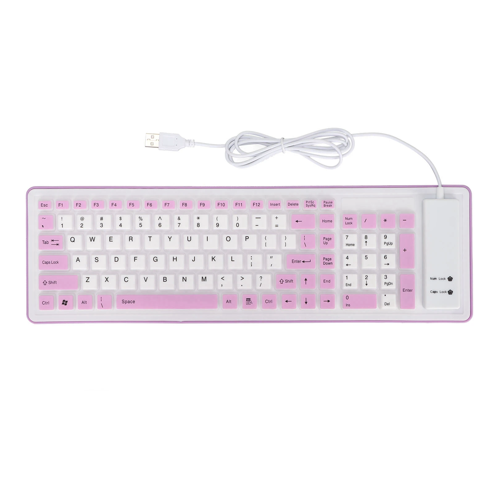 Foldable Silicone Keyboard 103 Keys USB Wired Silicon Foldable Waterproof Mute Fadeless Foldable Keyboard for PC Laptop