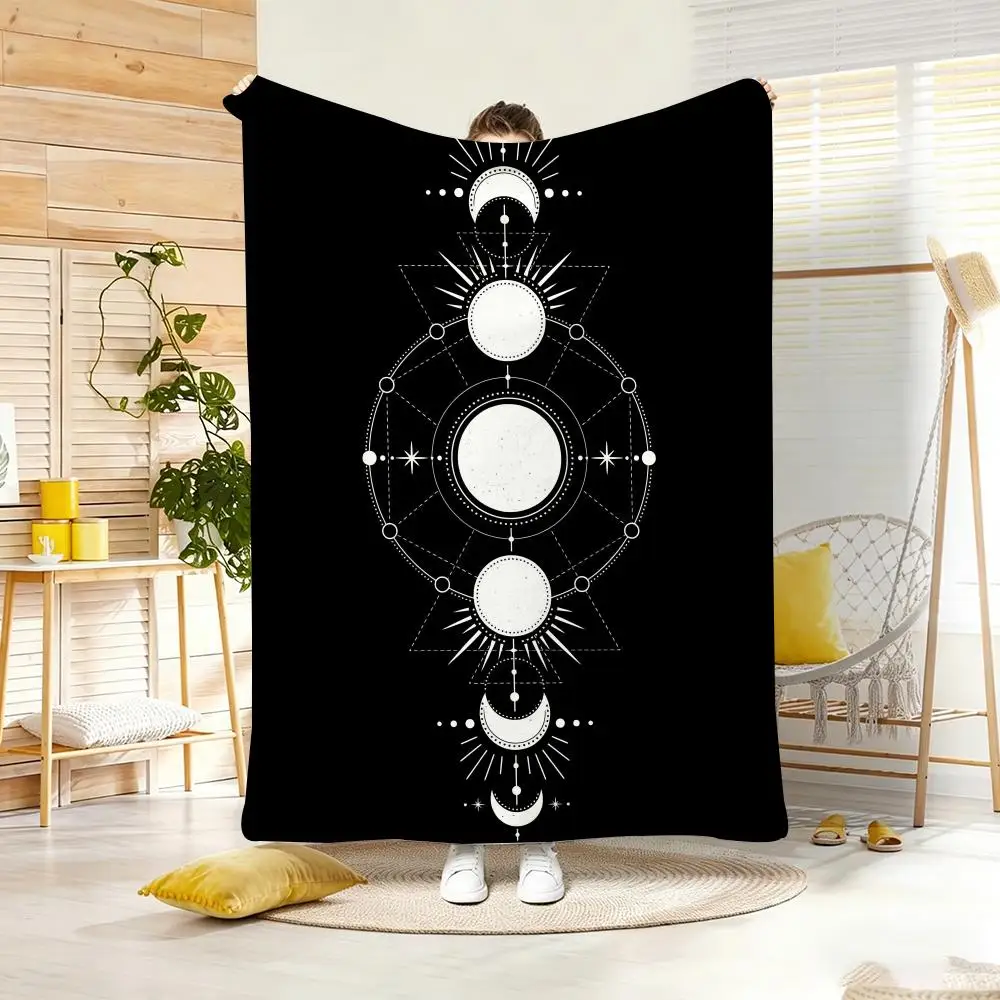 Vintage Moon Phases Throw Lightweight  Flannel Blanket Soft Skin-friendly for Summer Cooling