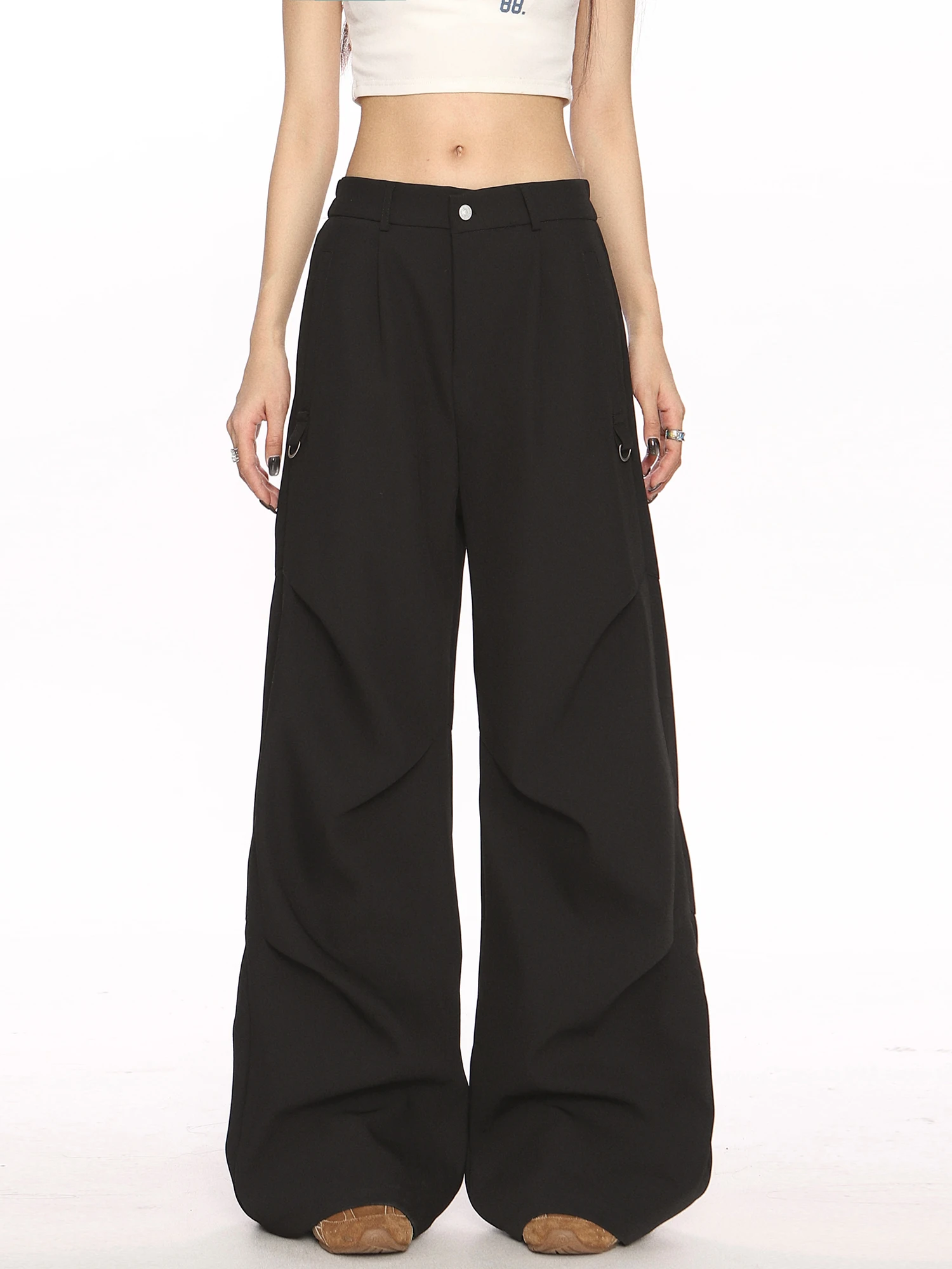 

Женские повседневные брюки Biggold, черные, свободного кроя, прямые, универсальные, с высокой талией, в стиле милитари/рабочей одежды