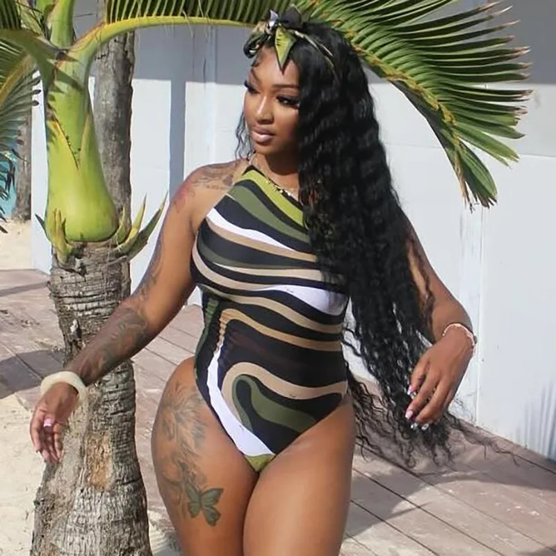 Body senza schienale con scollo all'americana Donna Estate Y2K senza maniche Vacanza al mare Stampa colorata Body aderente Hipster Top di mezzanotte