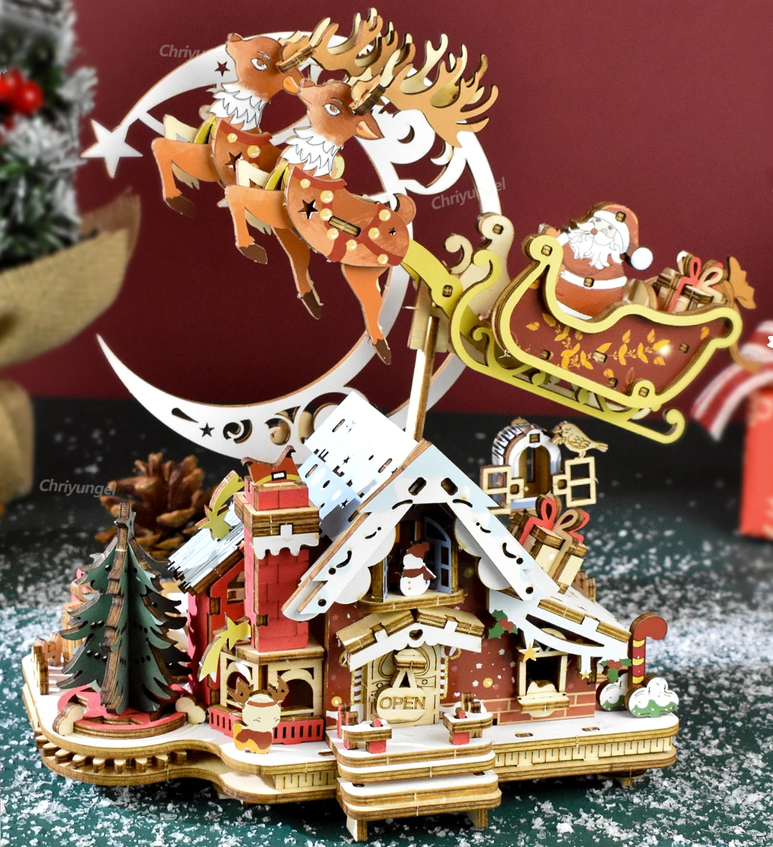 크리영엘 크리스마스 3D 나무 퍼즐 컬러풀 트랙 모델 빌딩 키트 DIY 장식 크리스마스 선물 장난감 성인 청소년 어린이용