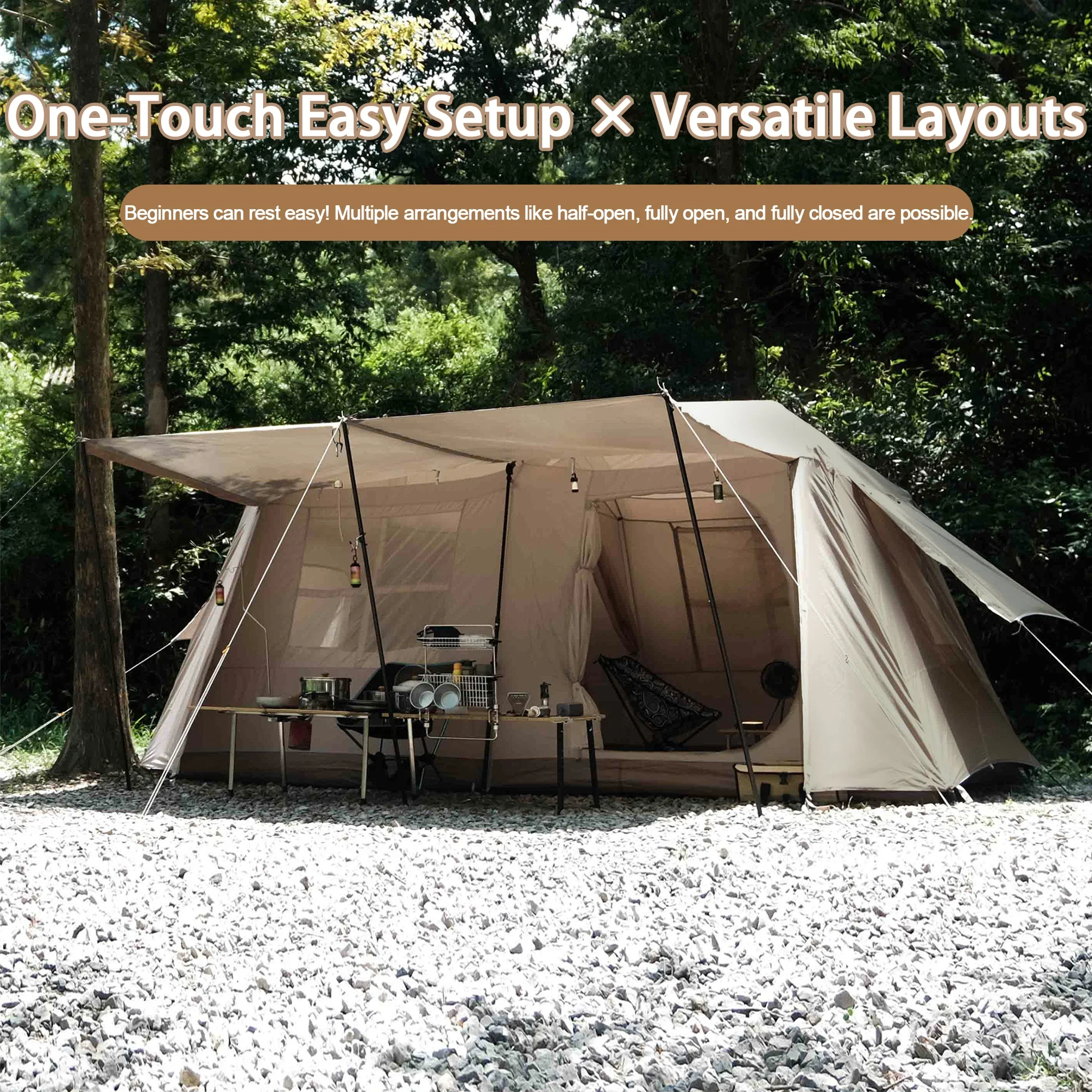 

Палатка TENPLAY Ridge 10,8: быстрая установка 60s, полиэстер 210T, водонепроницаемость PU3000 мм, 2 комнаты для 2-8 человек, для походов/кемпинговых групп