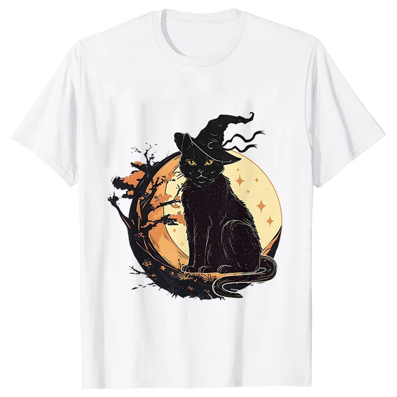 Women\'s Spooky Cat Print Tee Shirts Casual Female Halloween Black Cat T Shirt New Fashion Design Streetwear Women Tshirt Top