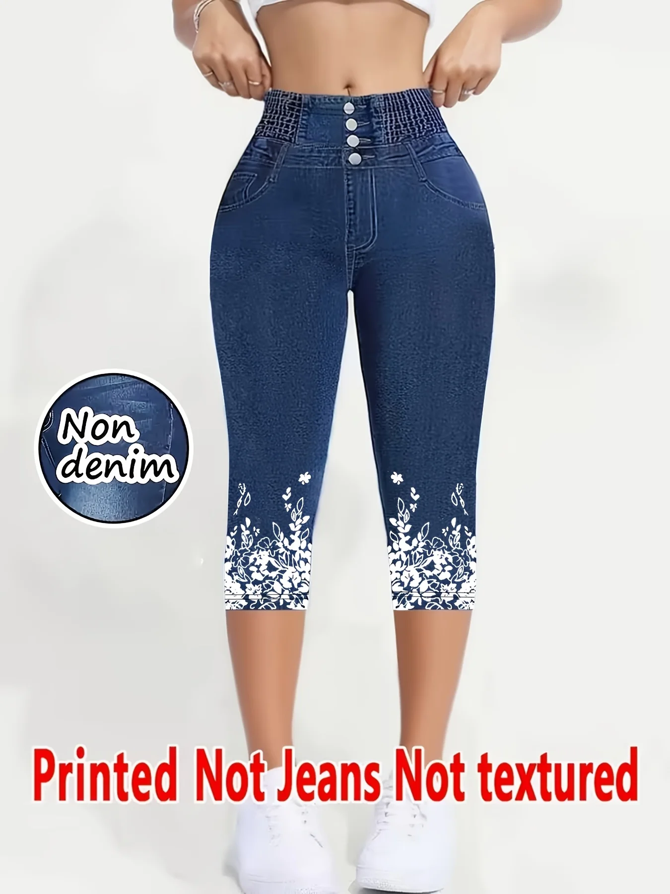 Modische Damen-Capri-Leggings mit Denim-Print, lässige, sportliche und vielseitige Yogahose