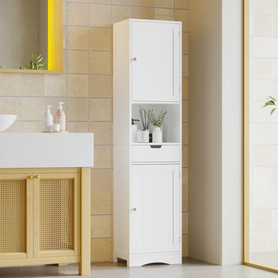 

67" Tall Bathroom Cabinet Storage Cabinet with 2 Doors and 1 Drawer Narrow Bathroom Storage Cabinets with Adjustable Shelves Ba