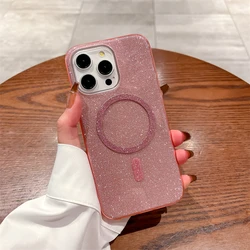 Luxury Bling Glitter Magnetic Soft Case for Magsafe IPhone 15 14 13 12 11 Pro Max Plus Mini 15Pro Macsafe Used Phone Funda Cover