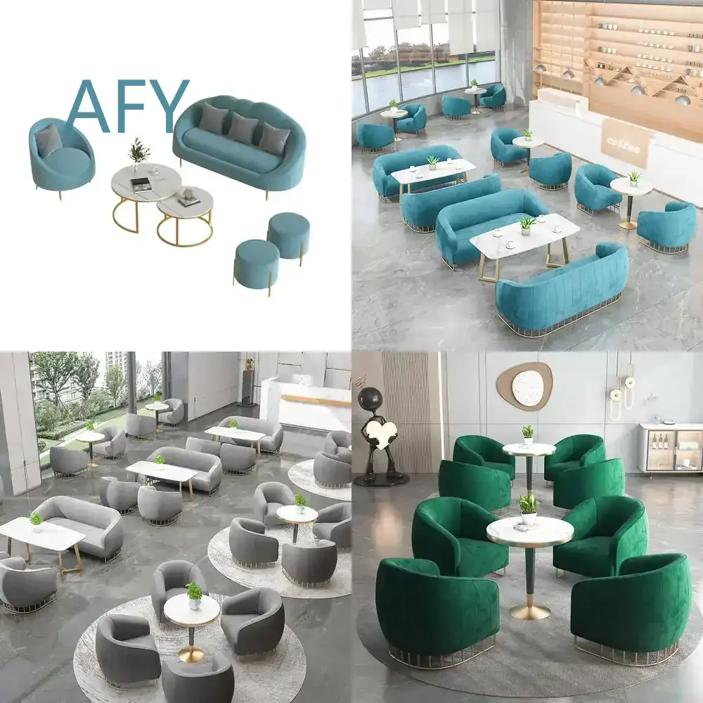 Nordic Fabric Sofa for Milk Tea Shop Commercial Use Four-Person Seating Single Double Combination Chair Living Room Cafe