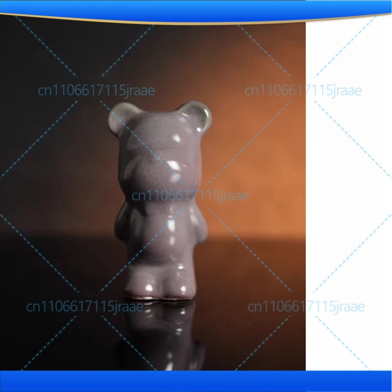 Dark purple kiln change! Cute bear ornament! Handmade Jun porcelain ornament