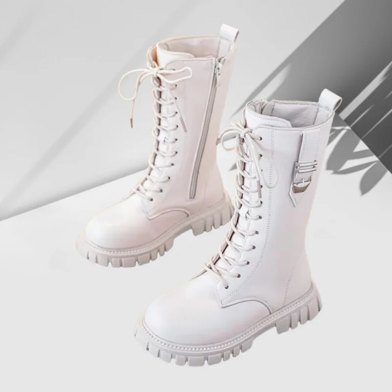 

Autumn/winter Round Toe Warm Thick Sole Lace Comfortable Children's Midsole Boots Elegant Zipper Baby Girl Casual Fashion Boots