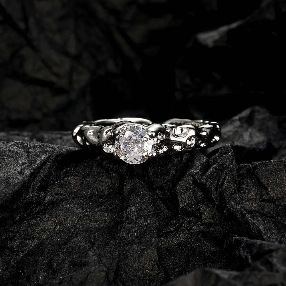 

Модное кольцо из стерлингового серебра 925 пробы с нестандартной текстурой и цирконом, подарок на день рождения, годовщину вечеринки