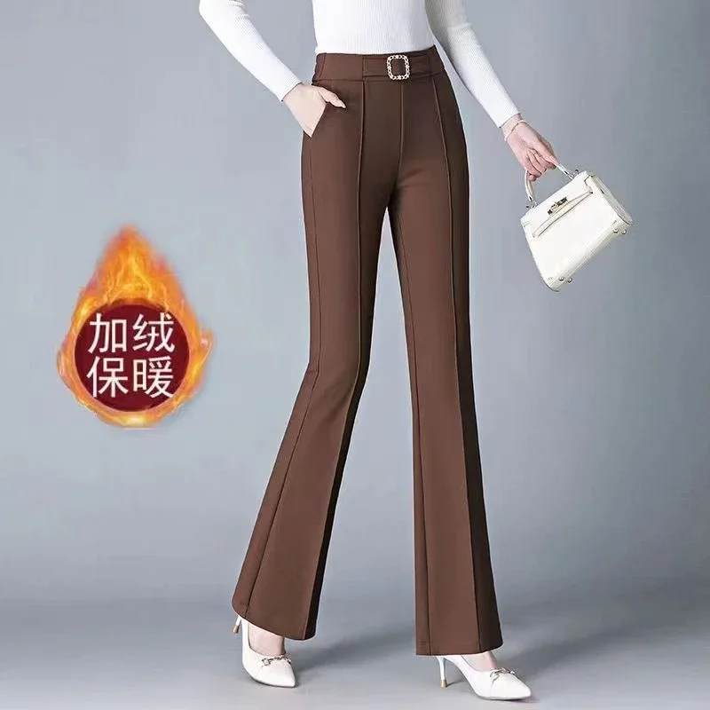 Black Micro-flare Pants for Women in Autumn and Winter New Casual Plus Velvet Straight-leg Suit Pants
