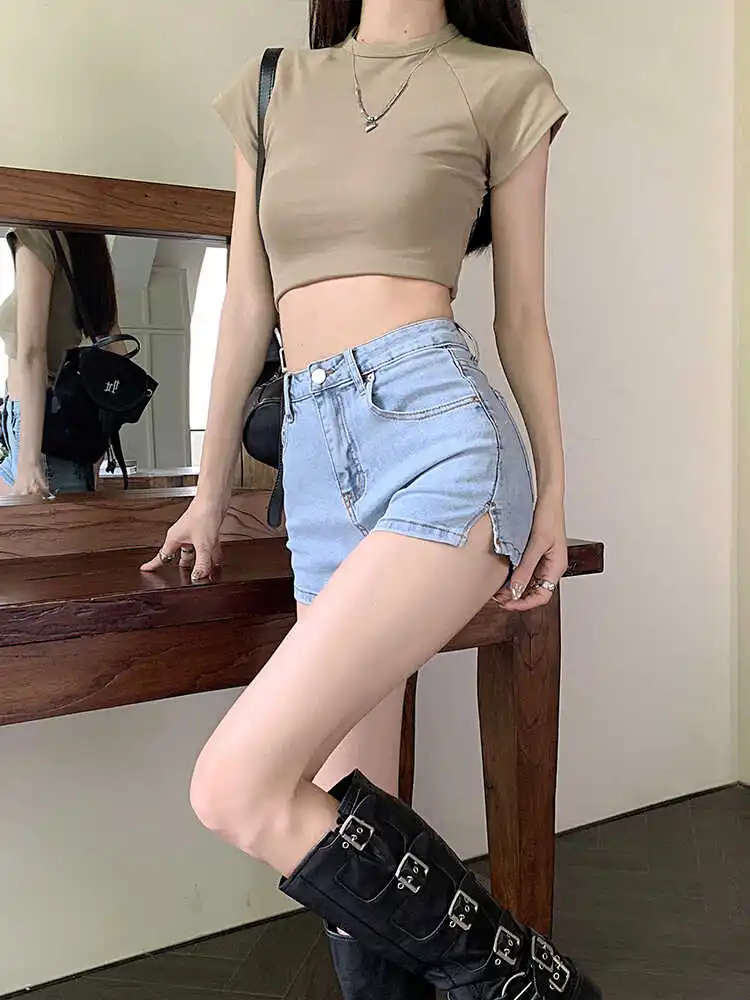 

High Waist A-Line Short Shorts for Women Summer Slimming Denim Hot Pants Trendy Hot-Legged Jeans High Waist Shorts for Women