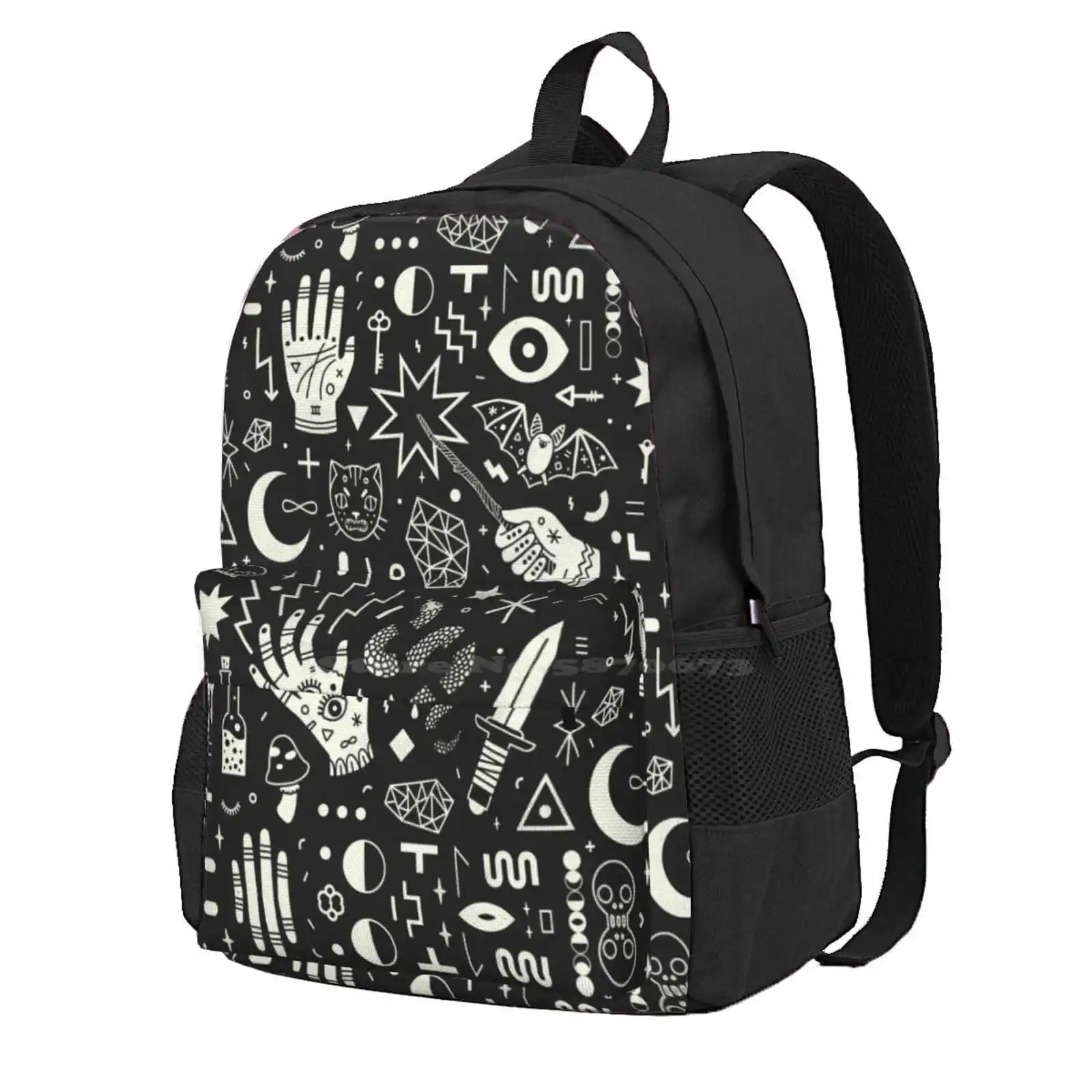 Witchcraft Hot Sale Schoolbag Backpack Fashion Bags Witch Halloween Black And White Magic Occult