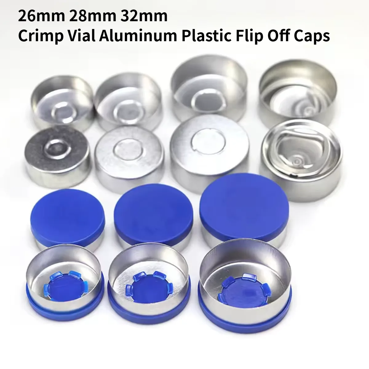 300PCS 26mm 28mm 32mm Crimp Vial Aluminum Plastic Flip Off Caps for Large Diameter Glass Bottles