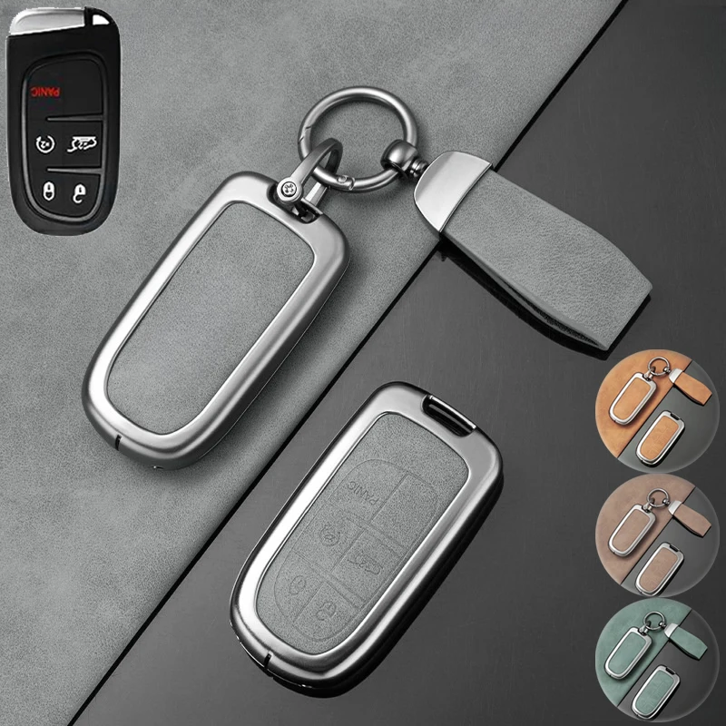 Zinc Alloy Leather Car Key Fob Case Cover For Jeep Grand Cherokee Renegade Compass For Dodge Charger Challenger Dart Durango