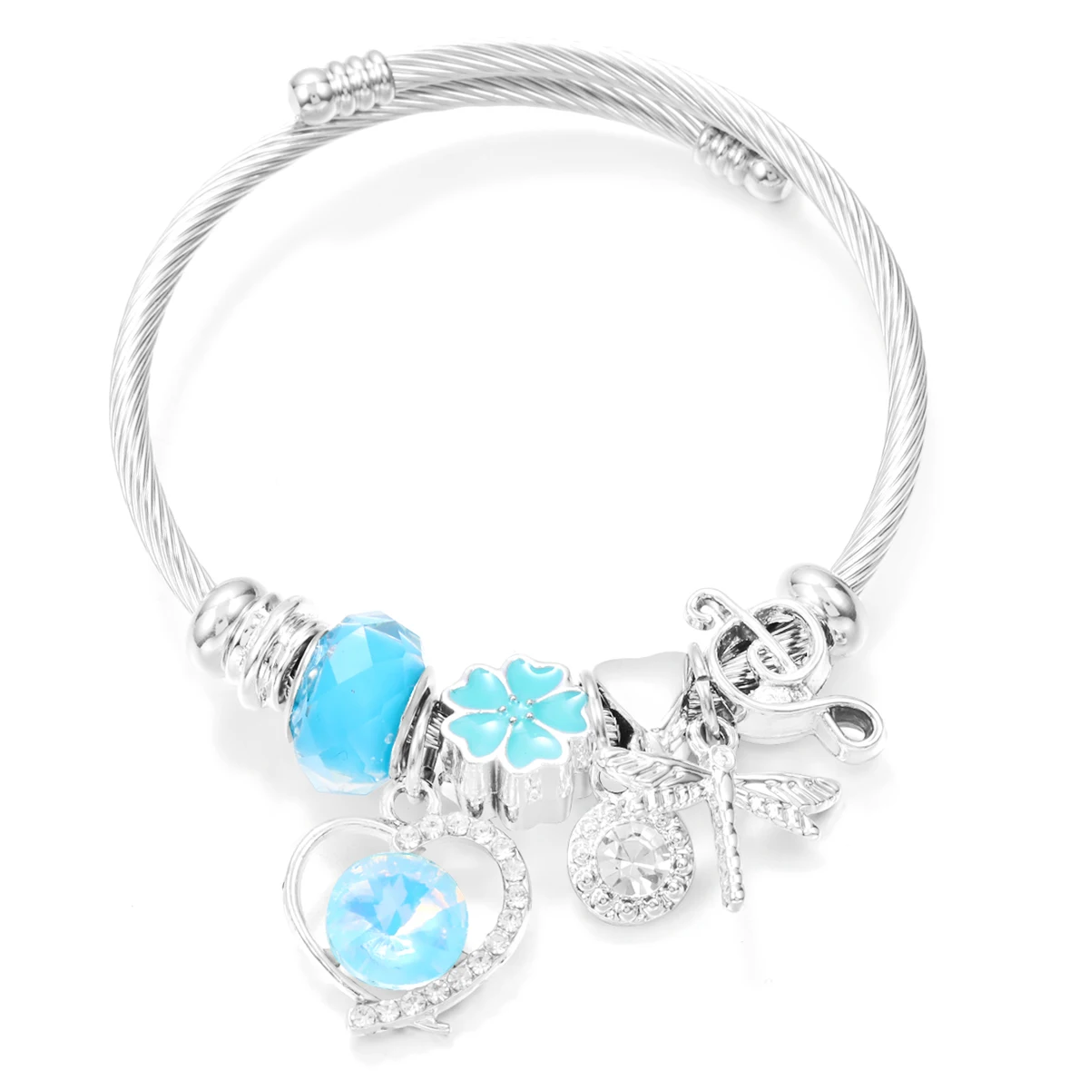 새로운 트렌디 한 라인 석 잠자리 크리스탈 페르시 펜던트 팔찌 스테인레스 스틸 4 색 클로... - 3