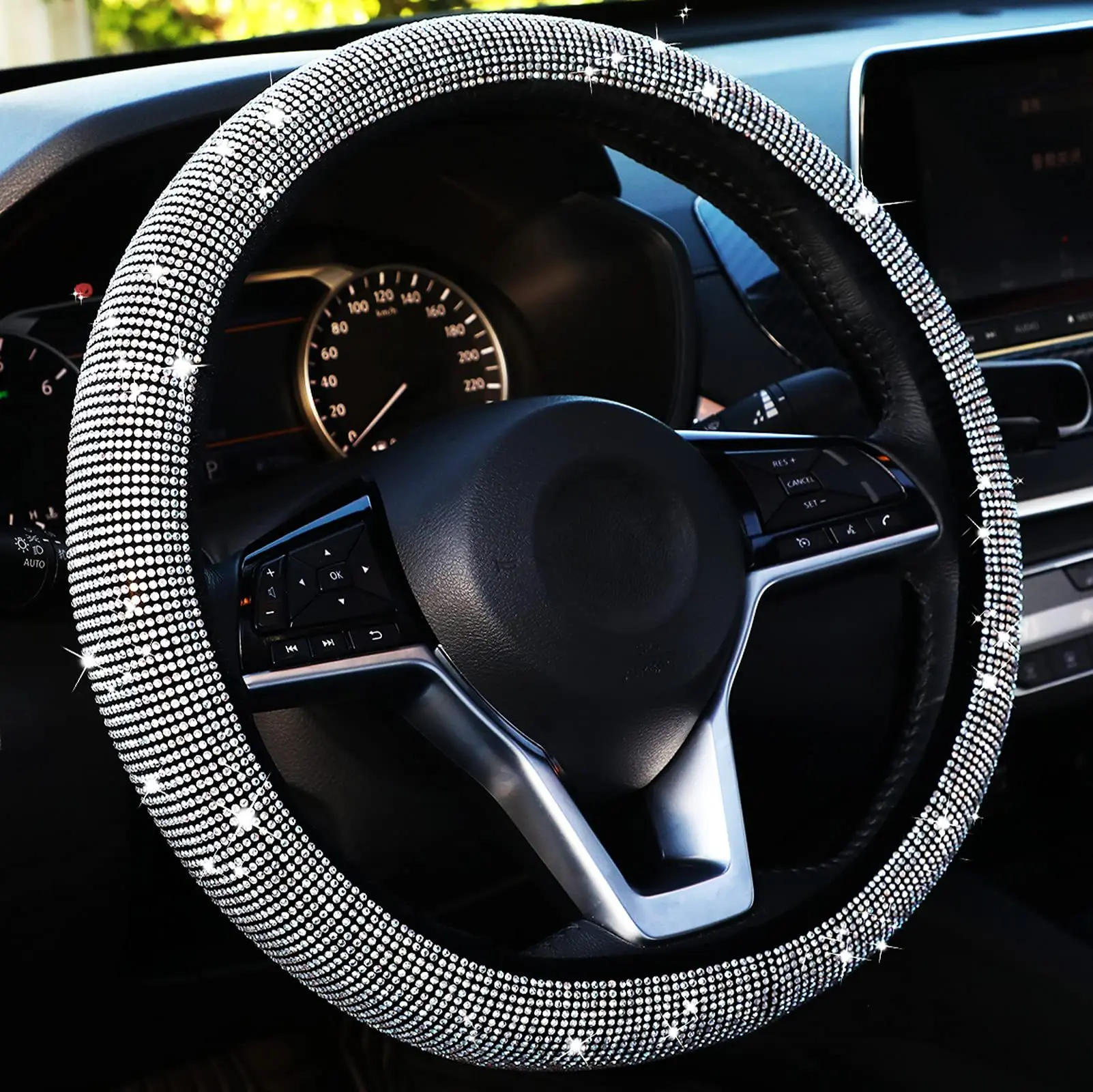 Coprivolante con strass per auto coprivolante in pelle PU con cristallo scintillante e diamante accessori per la decorazione d\'interni dell\'auto