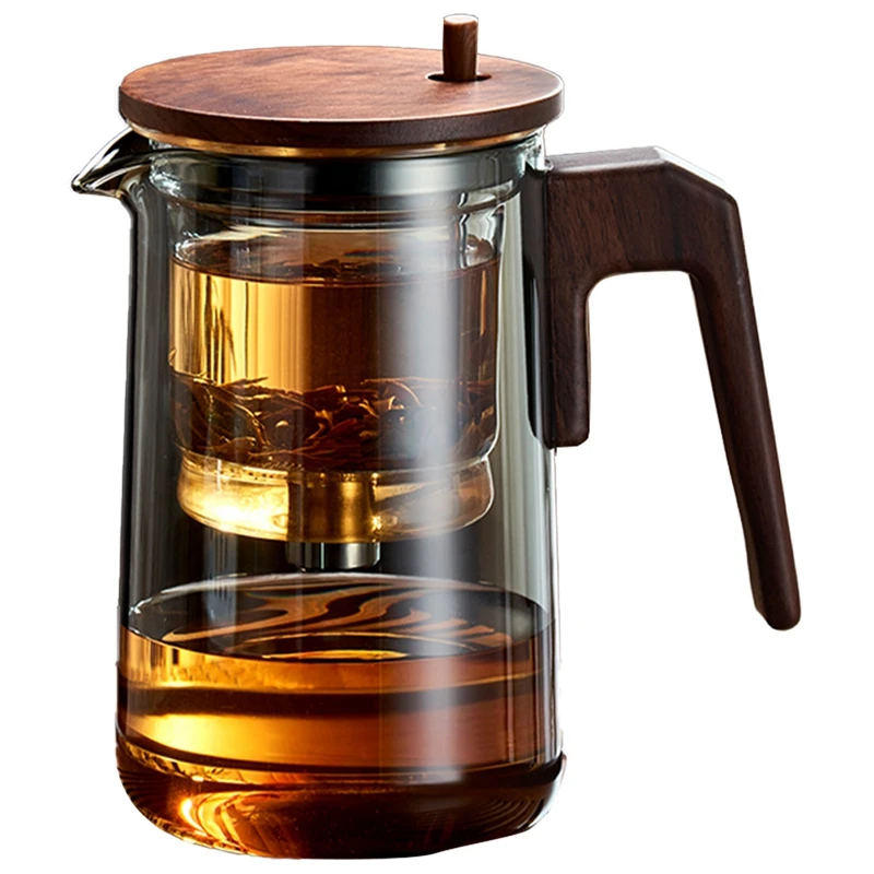 1 Piece Glass Teapot With Wood Handle Heated Resistant One-Button Filtering Glass Kettle 750Ml