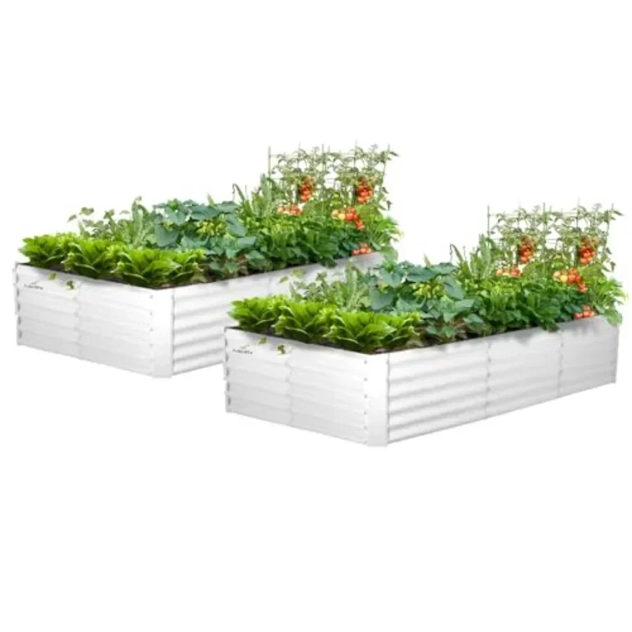 Anleolife 2-Bed 8x4x1.5ft Rectangle Raised Garden Beds, Antique White