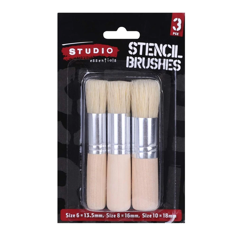 3PCS Wooden Painting Brushes Pure Natural Bristle Paint Brushes Template Paintbrush Set Artist Short Handle Paint Brush for Acry