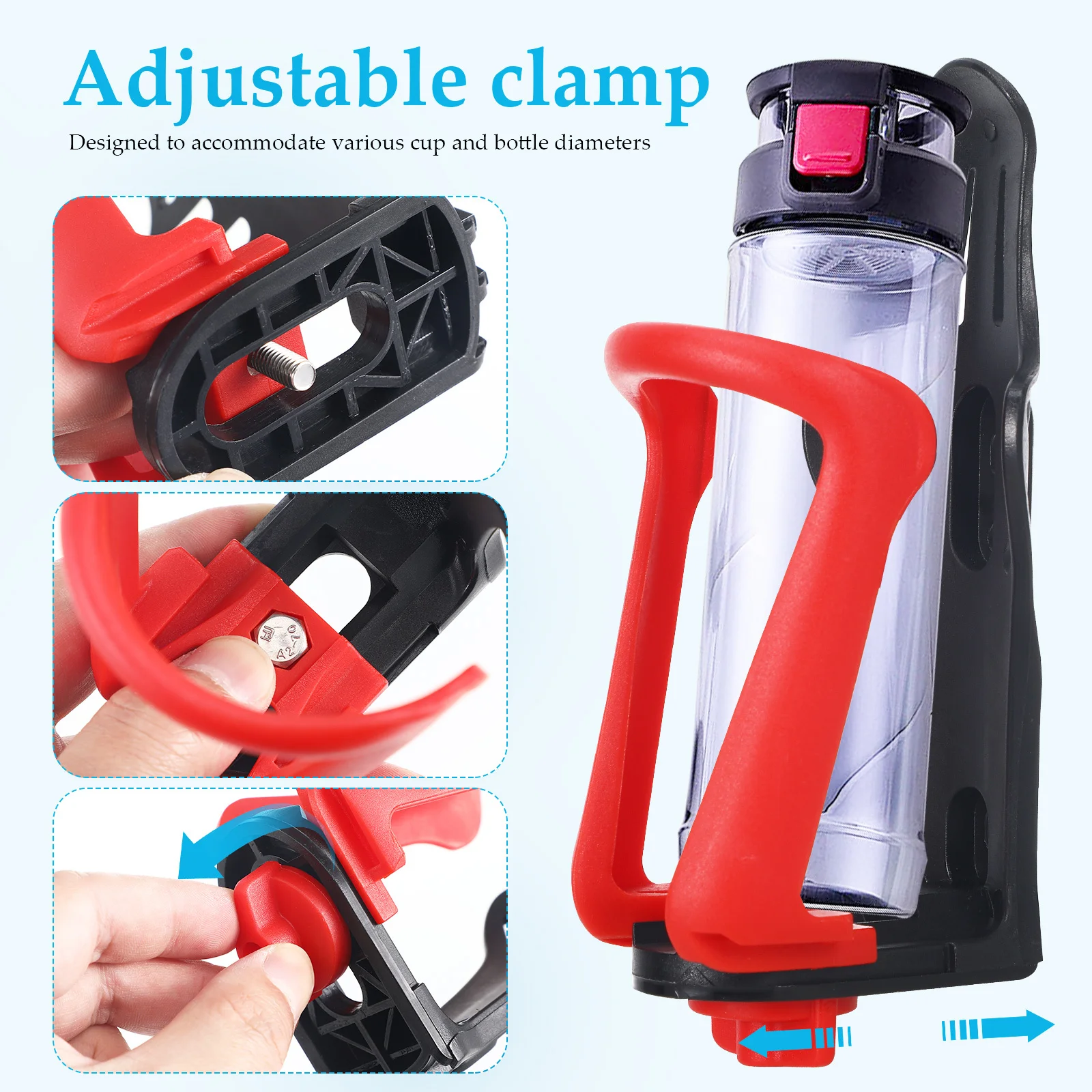 

1PC Motorcycle Bicycle Water Cup Holder -U Type Red Universal Fit Adjustable Clamp Sturdy Bike Accessories Water Bottle Cage