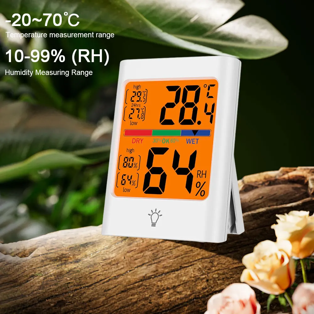 ميزان حرارة داخلي بإضاءة خلفية، ميزان حرارة رقمي للغرفة، شاشة كبيرة، ميزان حرارة مغناطيسي، رطوبة دقيق للمكتب المنزلي #5